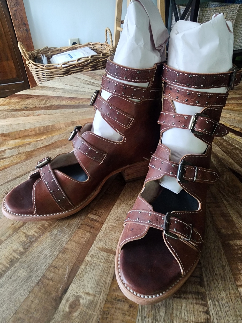 Freebird Gunnar Cognac Multi-Strap Buckle Cutout Sandals